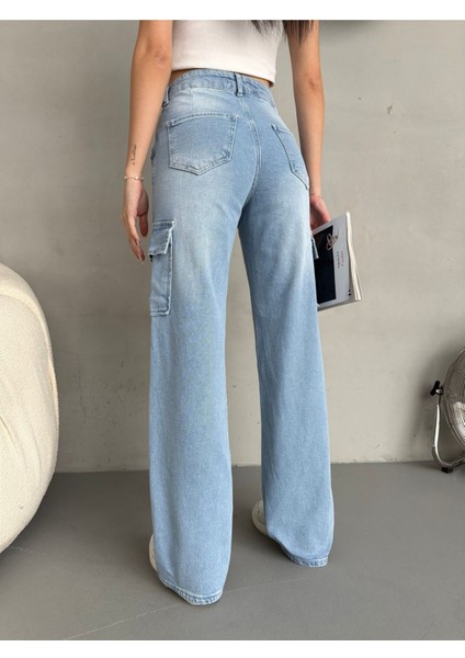 Kadın Vintage Efektli Yüksek Bel Wide Leg Kargo Pantolon fırsatları