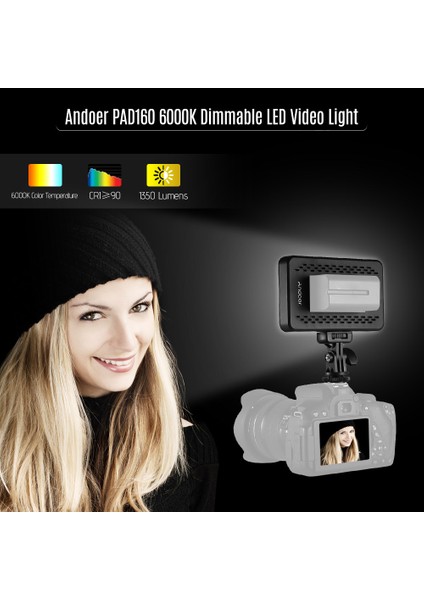 PAD160 LED Video Işığı 6000K Ayarlanabilir 12W CRI90+ Fotoğrafçılık Için (Yurt Dışından) modelleri