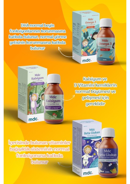 Omega 3 Şurup, Beta Glukan Şurup ve Kalsiyum Şurup - Full Destek Paketi