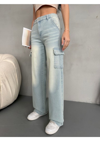 Kadın Vintage Efektli Yüksek Bel Wide Leg Kargo Pantolon fiyatları