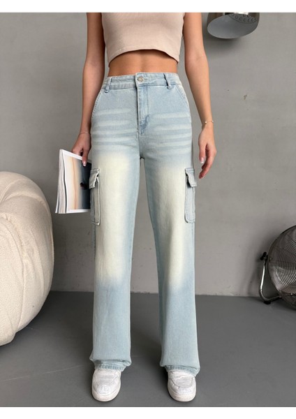Kadın Vintage Efektli Yüksek Bel Wide Leg Kargo Pantolon modelleri