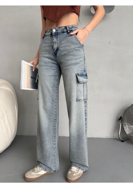 Kadın Vintage Efektli Yüksek Bel Wide Leg Kargo Pantolon fiyatları
