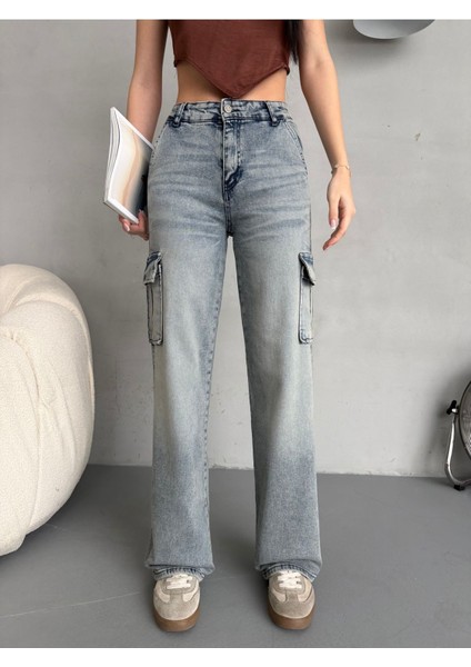 Kadın Vintage Efektli Yüksek Bel Wide Leg Kargo Pantolon modelleri