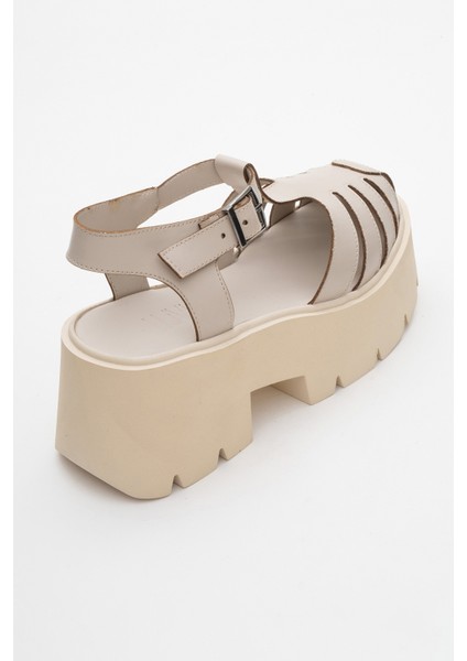 VERUA Krem Kadın Kalın Tabanlı Sandalet