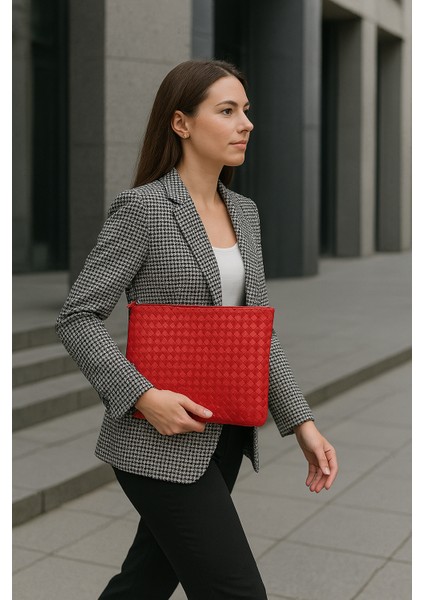 Clutch Kırmızı Portföy El Makyaj Çantası