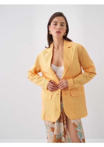 Kadın Sarı Regular Fit Keten Basic Ceket
