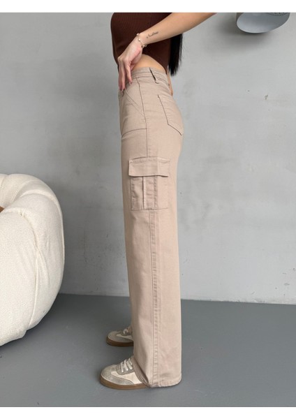Kadın Kargo Straight Fit Yüksek Bel Geniş Paça Pantolon fiyatları