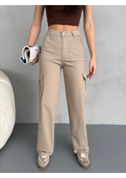 Kadın Kargo Straight Fit Yüksek Bel Geniş Paça Pantolon modelleri