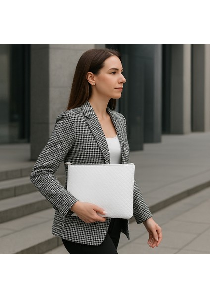 Clutch Beyaz Portföy El Makyaj Çantası