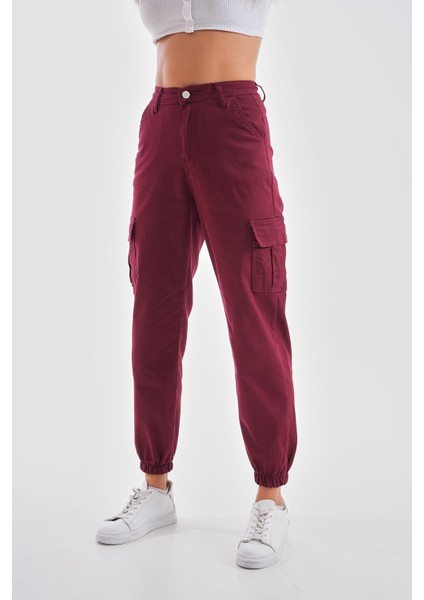 Kadın Yüksek Bel Paçası Lastikli Jogger Kargo Cep Pantolon fiyatları