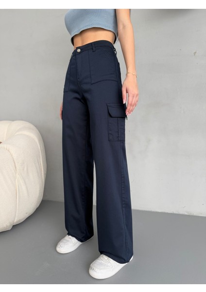 Kadın Kargo Straight Fit Yüksek Bel Geniş Paça Pantolon