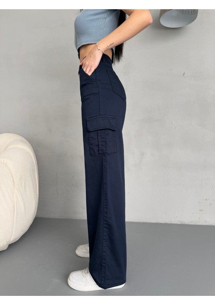 Kadın Kargo Straight Fit Yüksek Bel Geniş Paça Pantolon