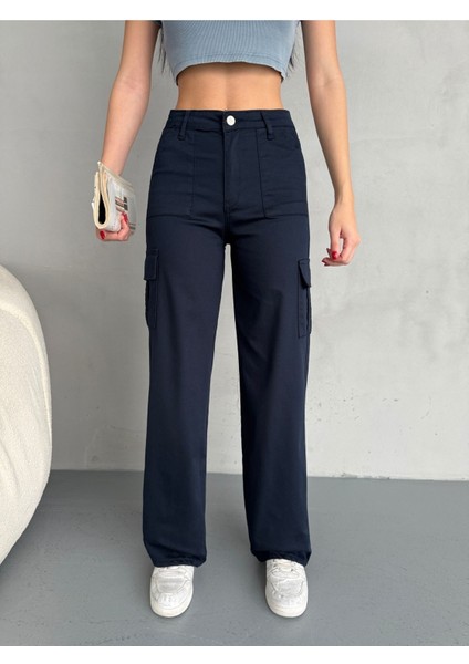 Kadın Kargo Straight Fit Yüksek Bel Geniş Paça Pantolon