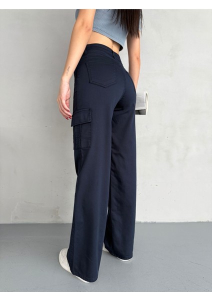Kadın Kargo Straight Fit Yüksek Bel Geniş Paça Pantolon
