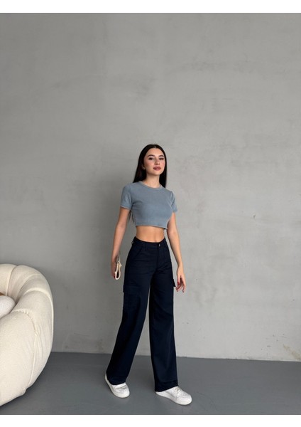 Kadın Kargo Straight Fit Yüksek Bel Geniş Paça Pantolon