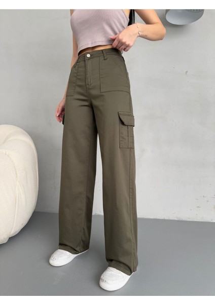 Kadın Kargo Straight Fit Yüksek Bel Geniş Paça Pantolon