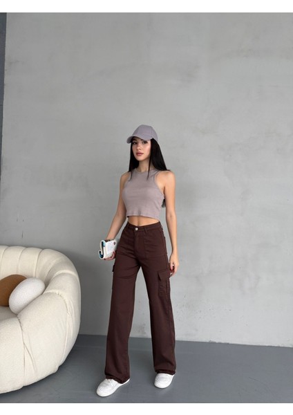Kadın Kargo Straight Fit Yüksek Bel Geniş Paça Pantolon indirimleri