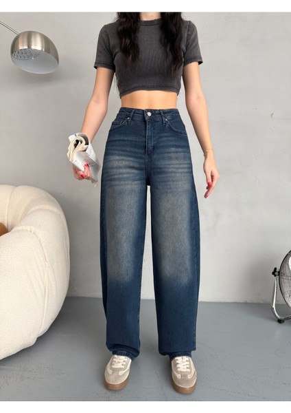 Kadın Soluk Efektli Bol Kesim Rahat Geniş Paça Baggy Jean modelleri