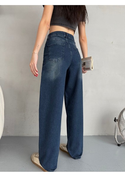 Kadın Soluk Efektli Bol Kesim Rahat Geniş Paça Baggy Jean fırsatları
