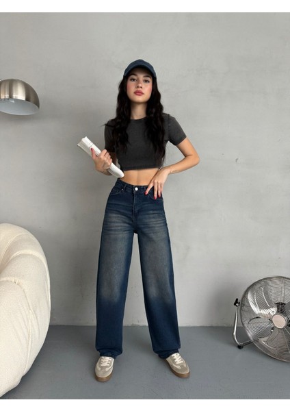 Kadın Soluk Efektli Bol Kesim Rahat Geniş Paça Baggy Jean indirimleri