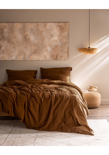 Marla Müslin Çift Kişilik %100 Pamuk Lastikli Nevresim Takımı - Tarçın