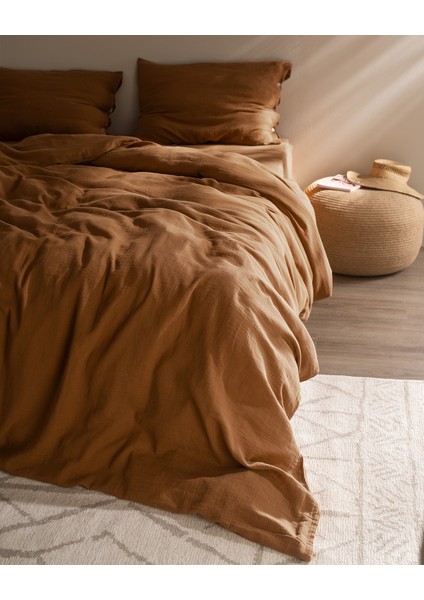 Marla Müslin Çift Kişilik %100 Pamuk Lastikli Nevresim Takımı - Tarçın fiyatları