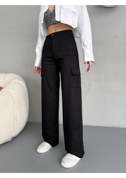 Kadın Kargo Straight Fit Yüksek Bel Geniş Paça Pantolon