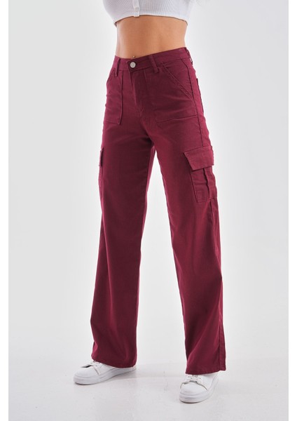 Kadın Kargo Straight Fit Yüksek Bel Geniş Paça Pantolon