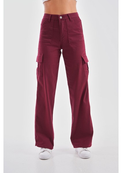 Kadın Kargo Straight Fit Yüksek Bel Geniş Paça Pantolon