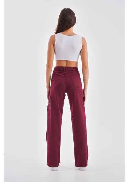 Kadın Kargo Straight Fit Yüksek Bel Geniş Paça Pantolon