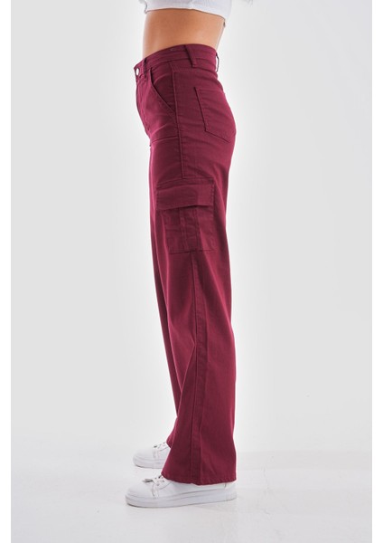 Kadın Kargo Straight Fit Yüksek Bel Geniş Paça Pantolon