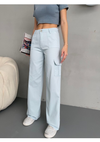 Kadın Kargo Straight Fit Yüksek Bel Geniş Paça Pantolon
