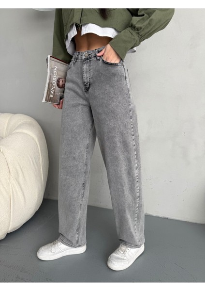 Kadın Soluk Efektli Bol Kesim Rahat Geniş Paça Baggy Jean fiyatları