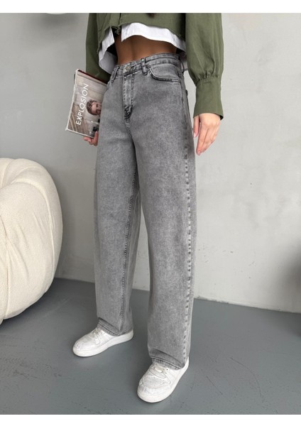 Kadın Soluk Efektli Bol Kesim Rahat Geniş Paça Baggy Jean modelleri