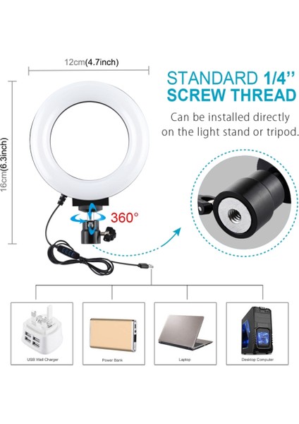 Puluz 4,7" Işıklandırma Seviyesi Ayarlanabilir 3 Aydınlatma Modlu LED Halka Işığı (Yurt Dışından) modelleri