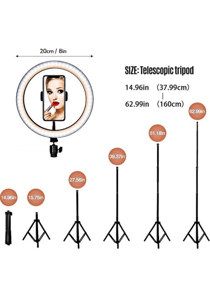 20CM/8INCH Rgb Renkli Ayarlanabilir USB ile Güçlendirilen Halka Işığı (Yurt Dışından) indirimleri