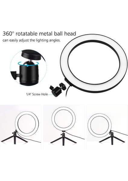 10 Inç LED Halka Işığı 3200K - 5500K Parlaklık Ayarlı 3 Işık Modu (Yurt Dışından) indirimleri