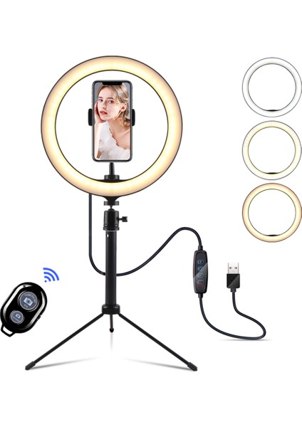 LED Halka Işığı Ayarlanabilir Tripod 3 Işık Modu 10 Parlaklık Seviyesi (Yurt Dışından)