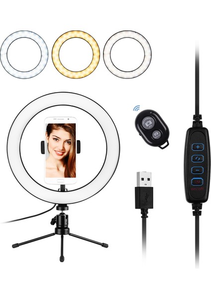 10 Inç LED Halka Işığı 3 Aydınlatma Modu Doyurulabilir (Yurt Dışından) fiyatları
