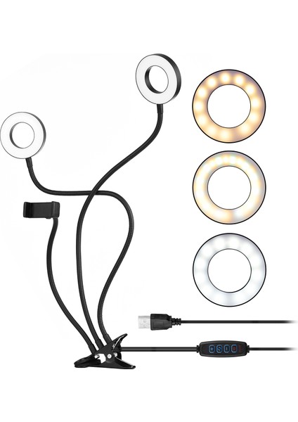 Takılabilir Mini USB Halka Işığı 3 Aydınlatma Modu Esnek Kollar Tasarımı (Yurt Dışından)