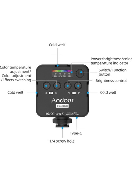 T64RGB Cep LED Işığı 2500K - 9000K Renk Sıcaklığı Crı≥95 (Yurt Dışından) indirimleri