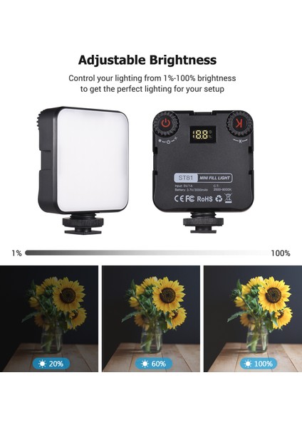 ST81 Cepte Şarj Edilebilir LED Video Işığı 2500K - 9000K Iki Renkli Aydınlatma Seviyesi Ayarlanabilir CRI95+ (Yurt Dışından)