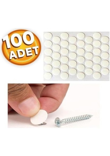 Emirhan Yapışkanlı Mobilya Vida Tapası Vida Kapatıcı Tapa Beyaz Renkli ( 100 Adet )
