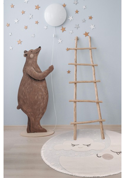 Ay ve Bulut Desenli Yuvarlak Çocuk Halısı – Dayanıklı, Kaymaz Pamuk Dokuma Tabanlı Halı (Oyun & Çocuk Odası İçin Uygun)