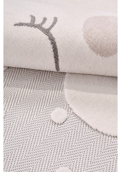 Ay ve Bulut Desenli Yuvarlak Çocuk Halısı – Dayanıklı, Kaymaz Pamuk Dokuma Tabanlı Halı (Oyun & Çocuk Odası İçin Uygun)