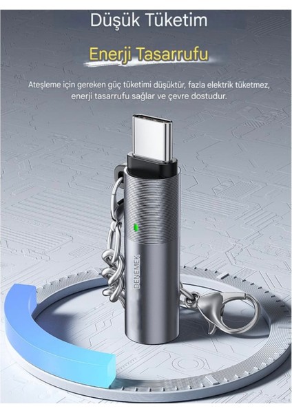 Alevsiz Sigara Çakmağı Otomatik Kapanma Type-C Girişli Minik Şık Metal StiL Ce+Rohs Sertifalı Güvenli