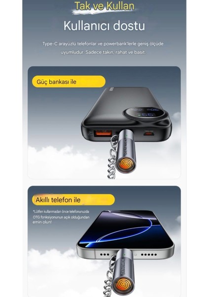 Alevsiz Sigara Çakmağı Otomatik Kapanma Type-C Girişli Minik Şık Metal StiL Ce+Rohs Sertifalı Güvenli