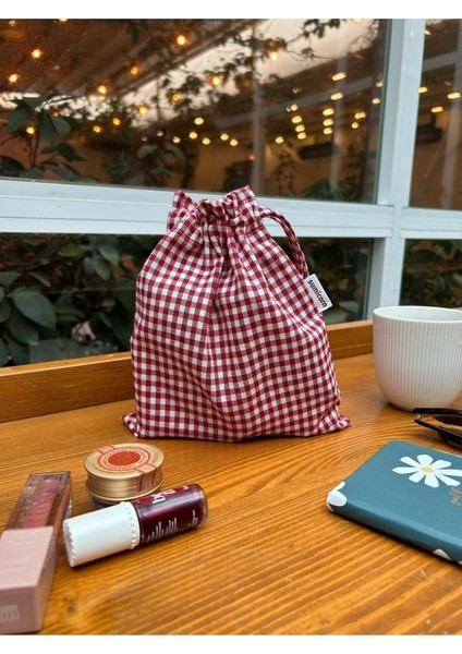 Mini Kırmızı Pötikareli Çevre Dostu Keten Büzgülü Ipli Düzenleyici Kese,hediye Kesesi,makyaj Çantas fiyatları