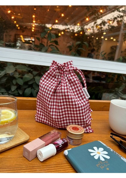 Mini Kırmızı Pötikareli Çevre Dostu Keten Büzgülü Ipli Düzenleyici Kese,hediye Kesesi,makyaj Çantas fırsatları