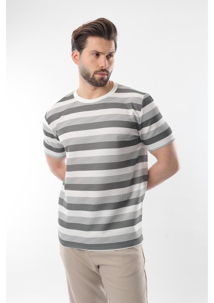 Haki Bisiklet Yaka Çizgili Erkek T-Shirt E7118 fiyatları